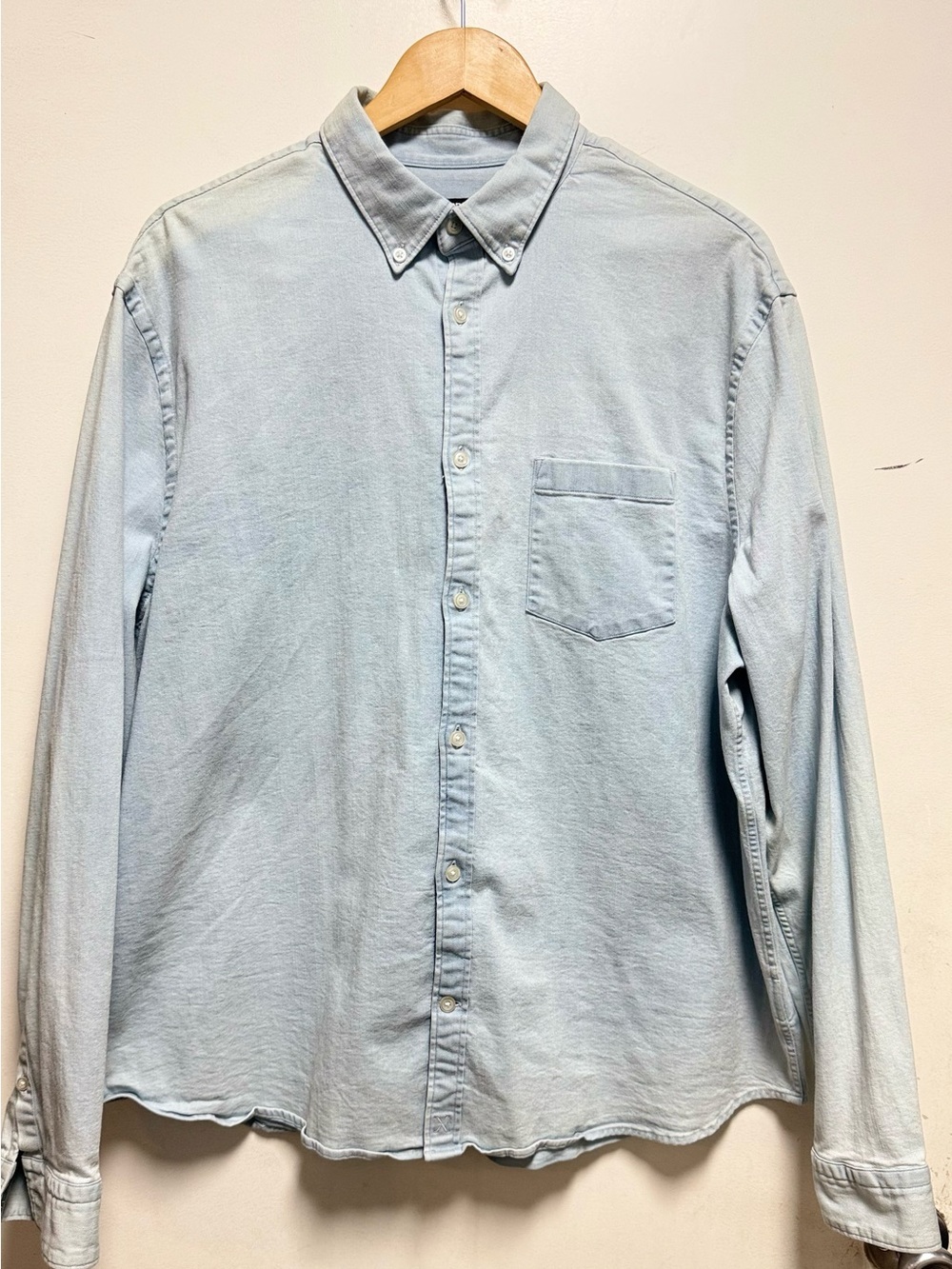 Express Men's Light Blue Button-Down Shirt with Chest Pocket